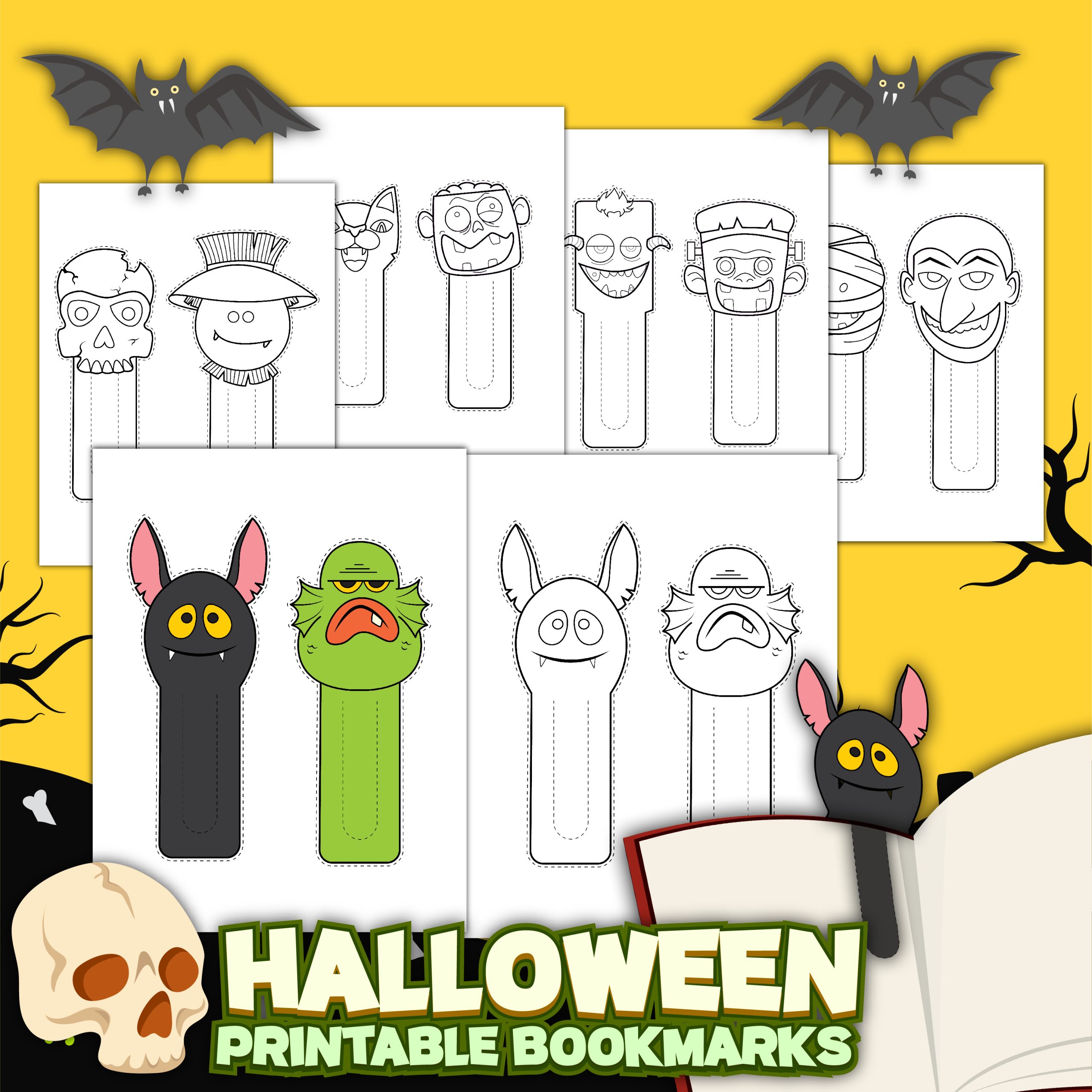 Color Your Own Halloween Bookmarks (Free...